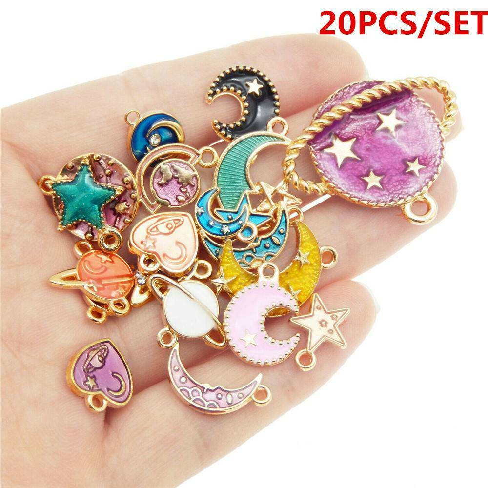 20Pcs/Set Mixed Colors Charms Alloy Enamel Moon Star Planet Pendants DIY Finding