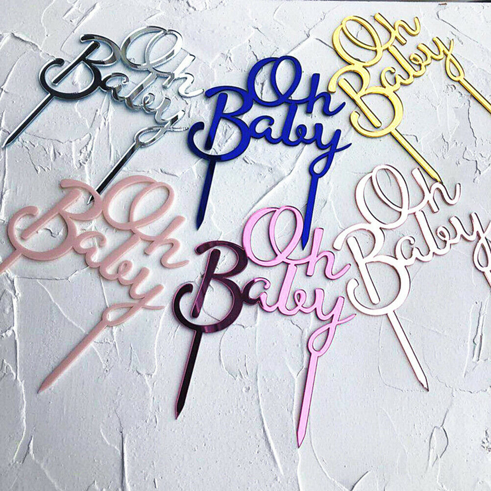Oh Baby Pattern Happy Birthday Acrylic Cake Topper Babyshower Cupcake Topp.l8