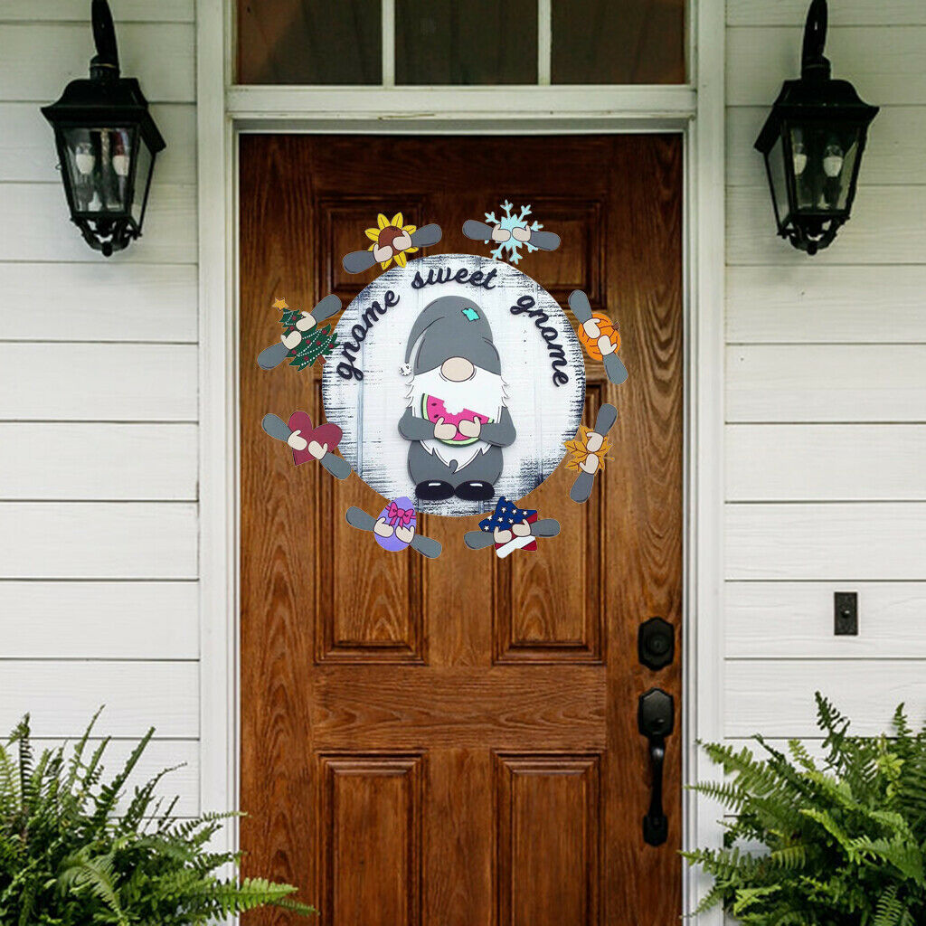 Wooden Gnome Sign Plaque Indoor Outdoor Spring Front Door Window Garden