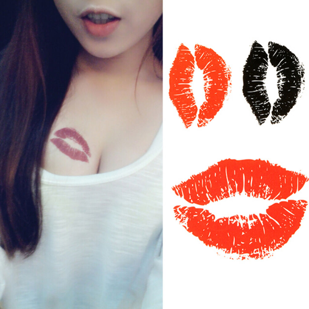 2pcs Sexy lips Tattoo Temporary Body Arm Stickers Black Removable Waterproof BD