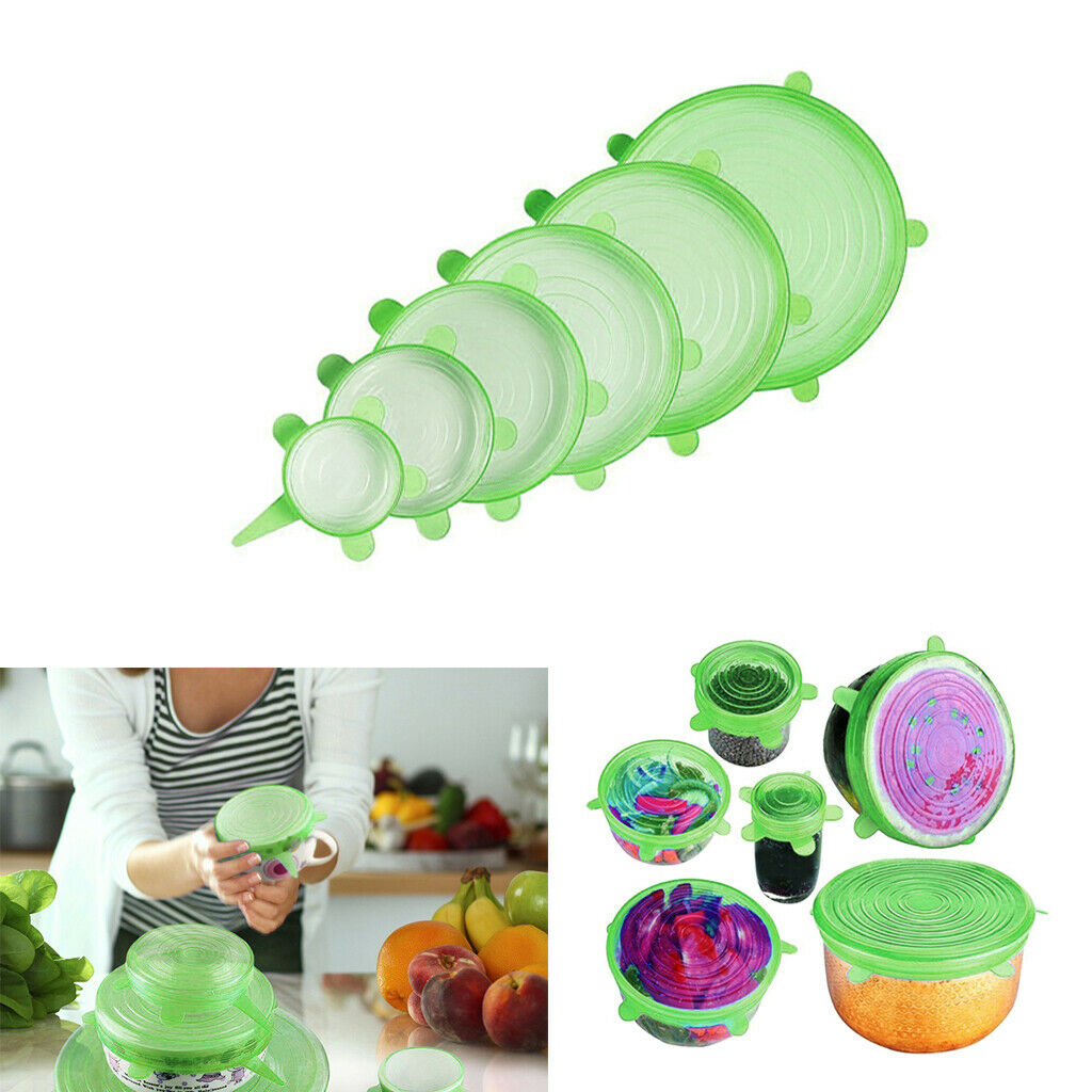 Set of 6 SAFETY Silicone Elastic Round Lids Bowl Covers Heat Resistant