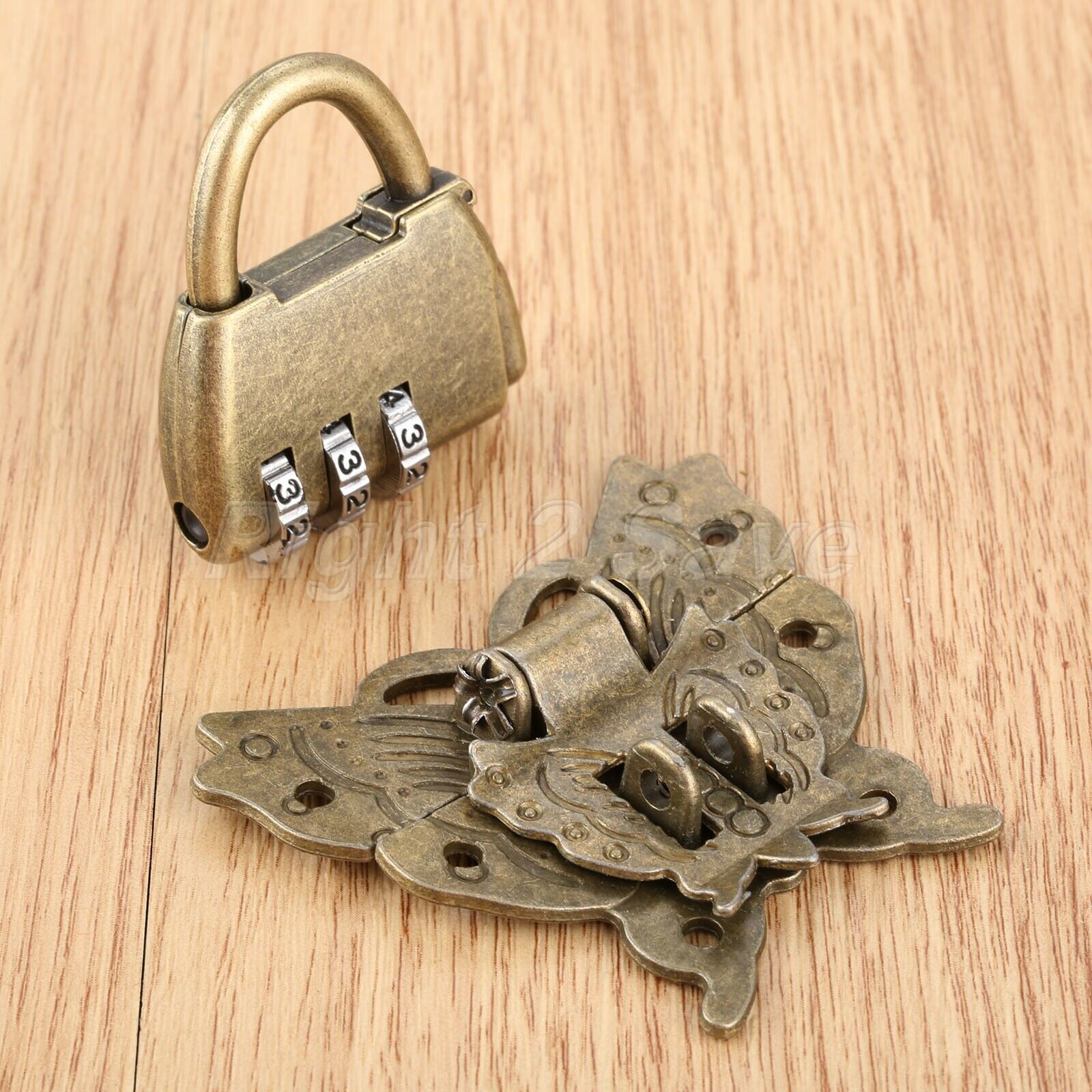 Zinc Alloy Password Padlock Lock Key with Butterfly Jewelry Box Latch Clasp Set