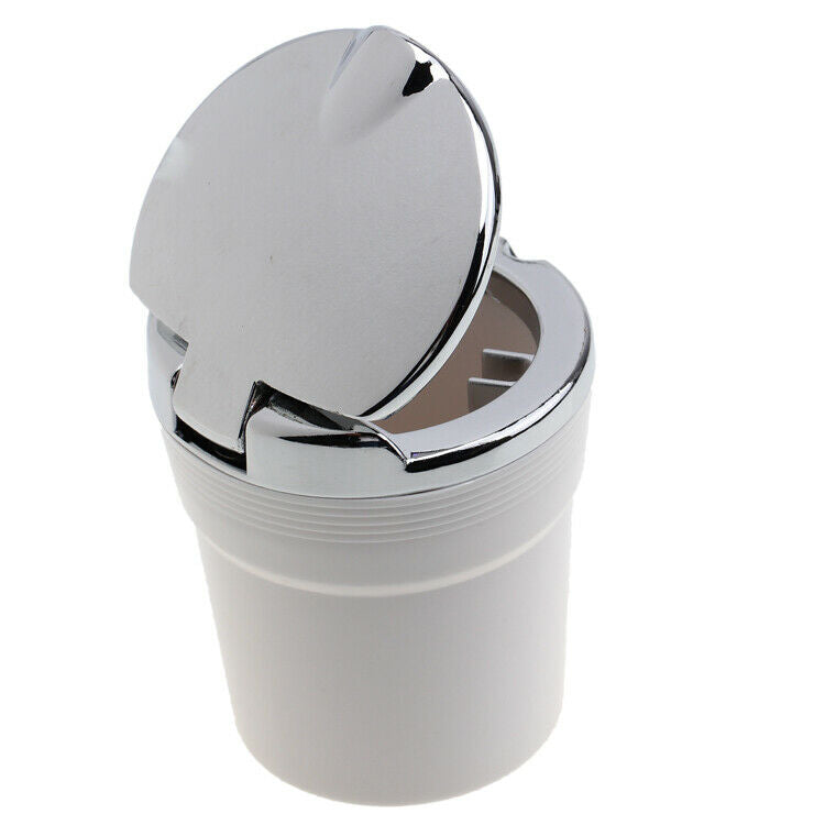 White Portable Stainless Auto Car Cigarette Ashtray Ash with Blue LED Light