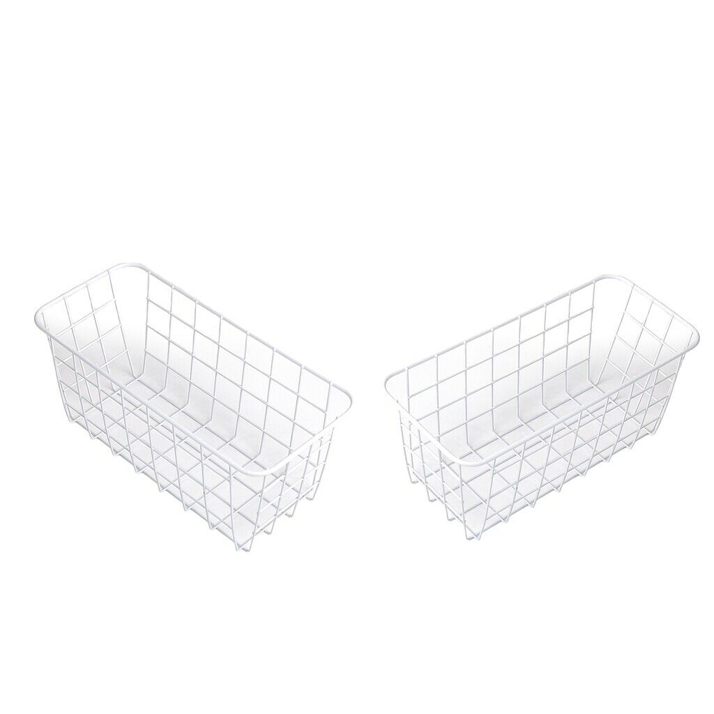 Set of 2 Metal Bathroom Basket Display Storage Shelf Pantry Kitchen White