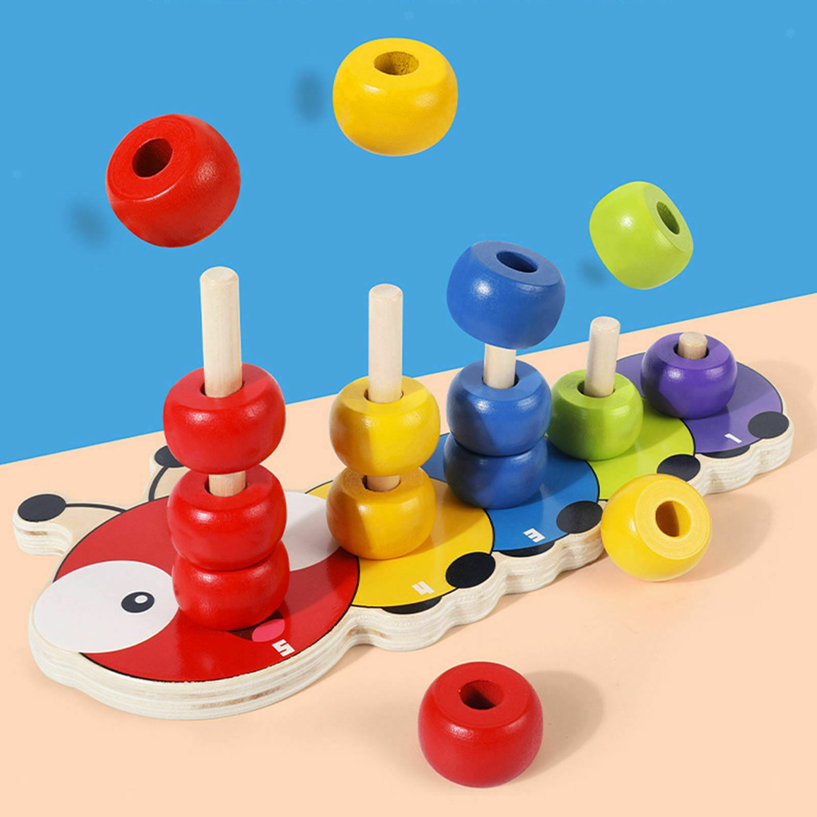1 Set Babies Montessori Toys, Wooden Column Beaded Building Blocks Intelligence