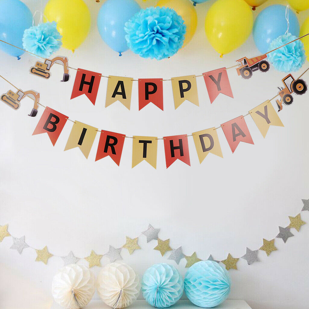 Happy Birthday Tractor Car Paper Bunting Banner Baby Shower Kids Room Decor