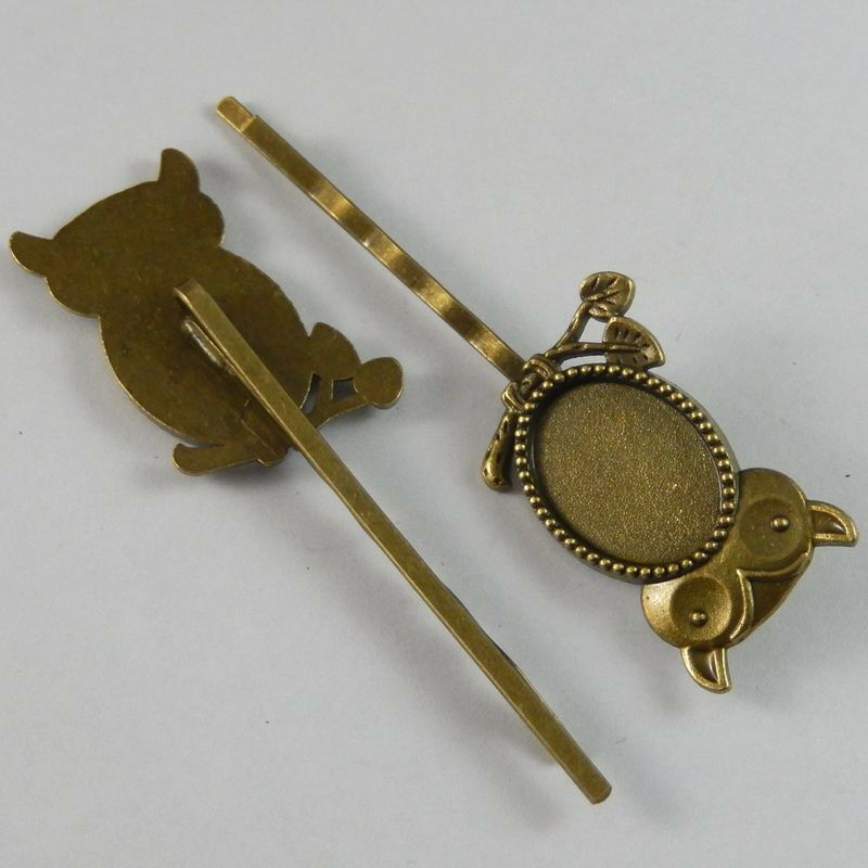 10pcsVintage Bronze Alloy Owl Cameo Setting Tray Hair Pin Accessory18*13mm 50288