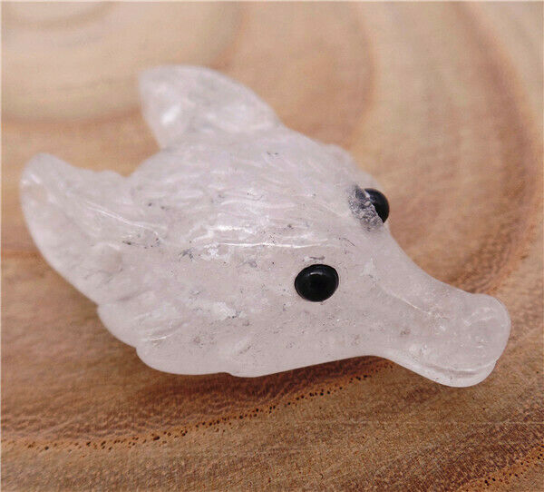 38x25x11mm Natural White Crystal Carved Fox Head Statue Reiki Decoration HH8128