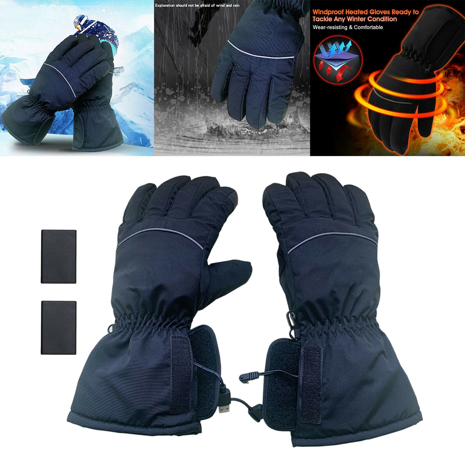 Motorcycle Electric Heated Gloves Touch Screen Winter Hand Warm Windproof No