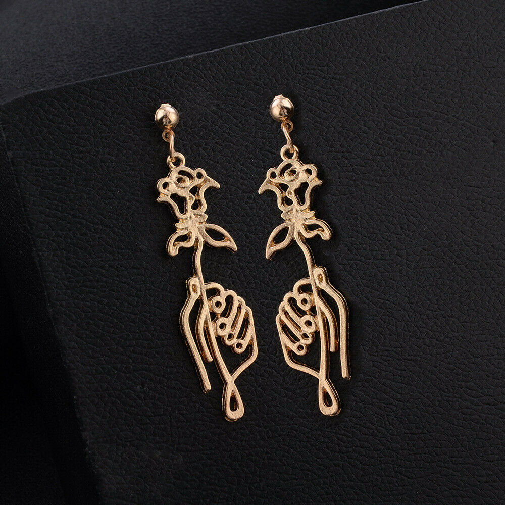 Simple Hollow Flower Drop Earring Charm Women Girl Rose Ear Fashion Jewelry Gift
