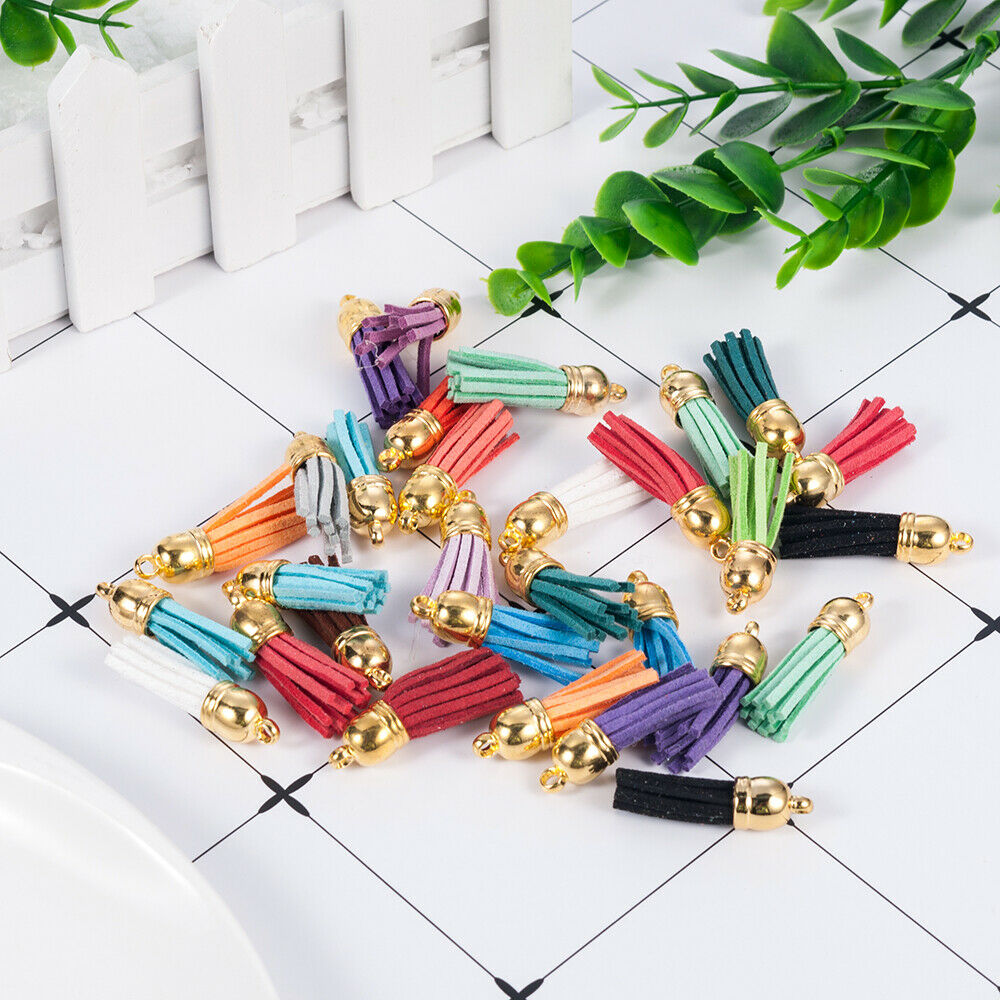 Lots 30Pcs Suede Leather Tassel DIY Keychain Pendant Jewelry Finding Charms NEW