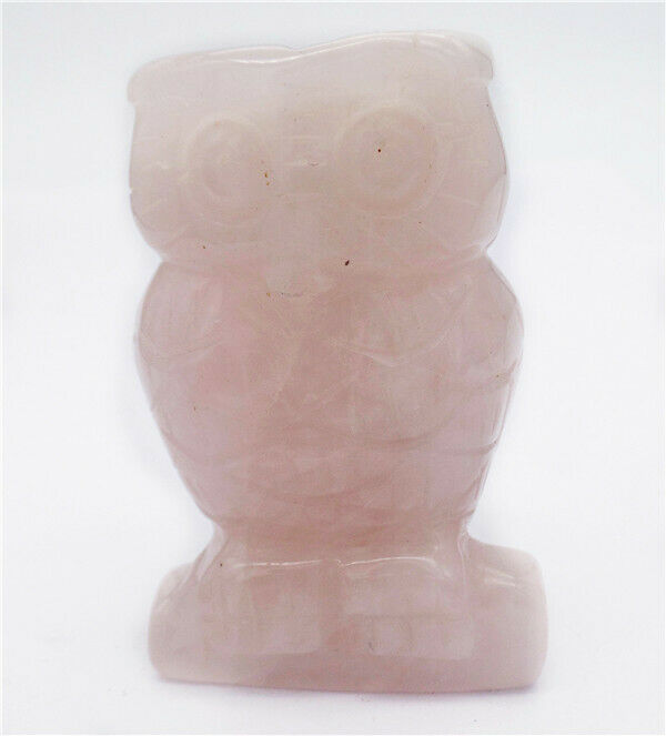 65x43x22mm Natural Rose Quartz Carved Owl Decoration Statue Healing Decor HH8089