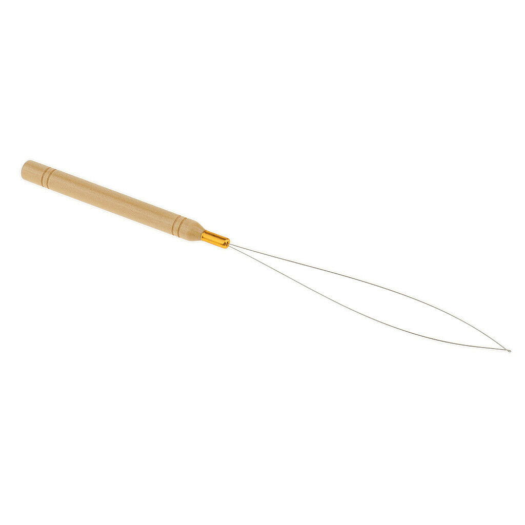 5Pcs Micro Rings Wooden Handle Loop Needle Hair Extension DIY Hook Tool