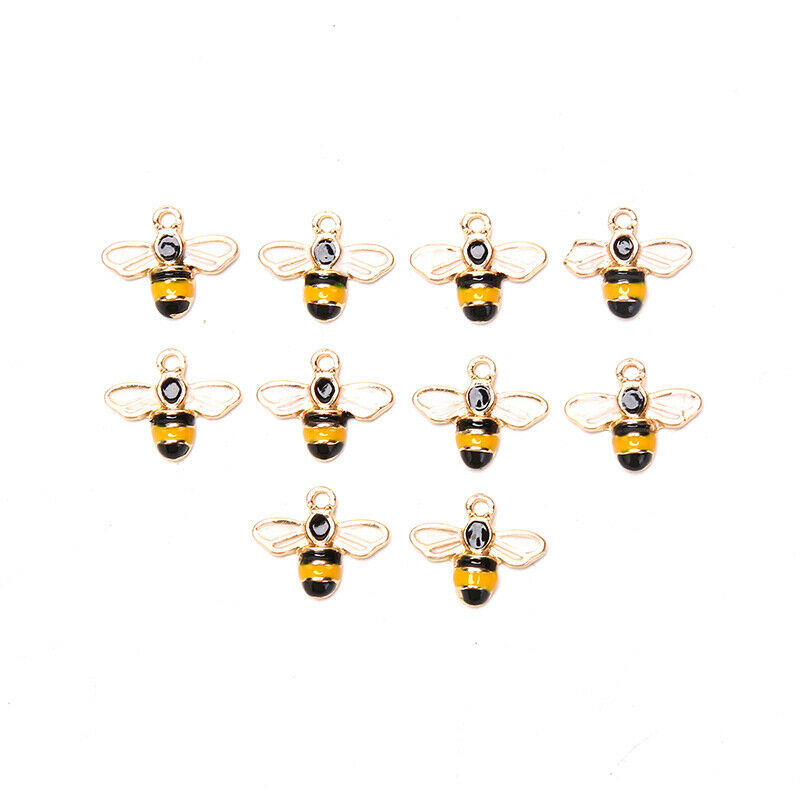 10pcs 14x12mm Tiny Bee Enamel Charms for Earring Pendant Necklace Jewelry Mak KX
