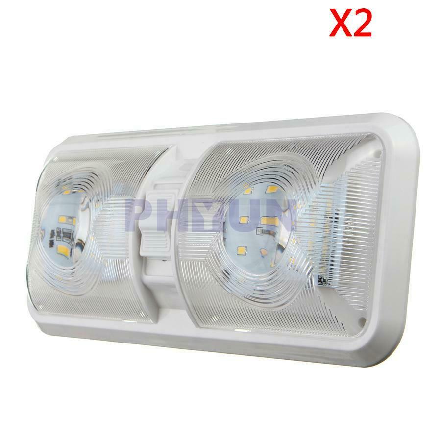 2x 12V Car RV Camper Trailer LED Double Dome White Light w/ 2-way Switch ON/OFF