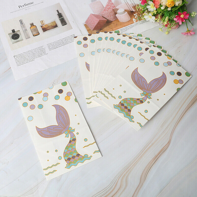 12pcs Mermaid Gift Bags Sweet Paper Candy Bags Mermaid Christmas Wedding Bo-DD