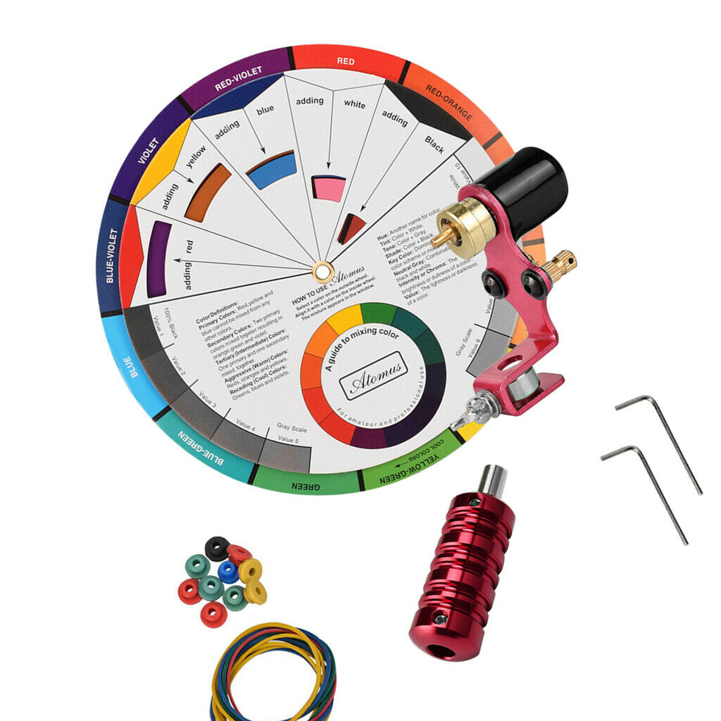 Tattoo Machine Kit w/ Color Chart Practise Set for Body Tattooing Art Red