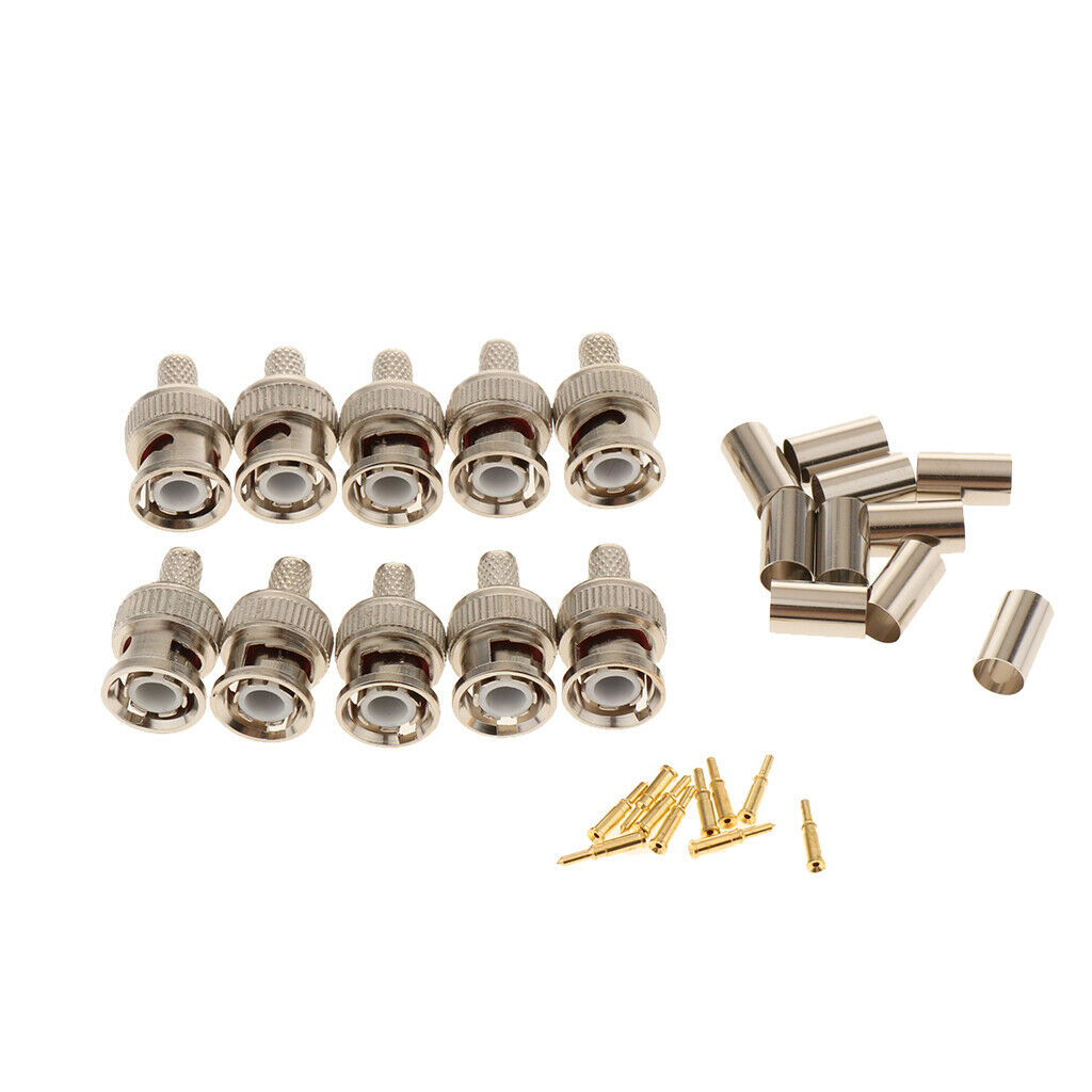 10-Pack Professional RG59 BNC Male Crimp-On Connector for Coaxial Cable