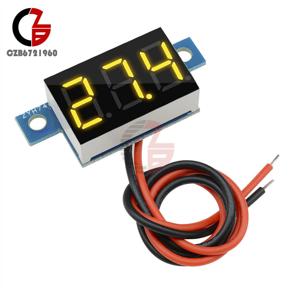 3 LED 2 Wire 0.36 inch 3.3-17V Panel Meter Mini Lithium Battery Yellow Voltmeter