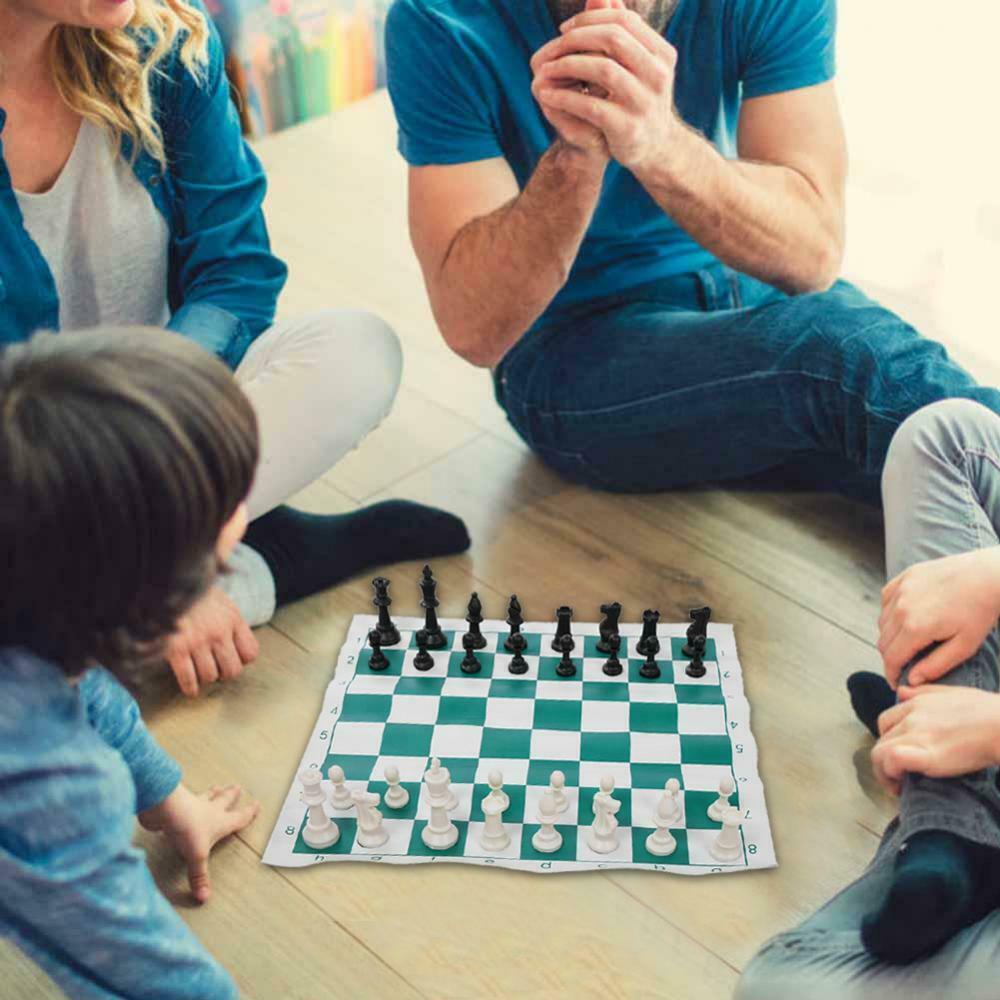 Roll-up Plastic Chess Set Rollable 18" Cloth Board for Adults Kids Outdoor