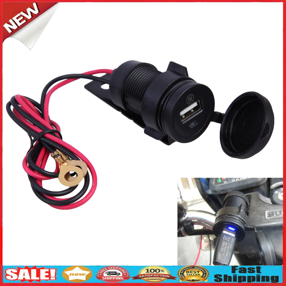 Waterproof Motorcycle 12V USB Charger Cellphone Car Charger Power Adapter @