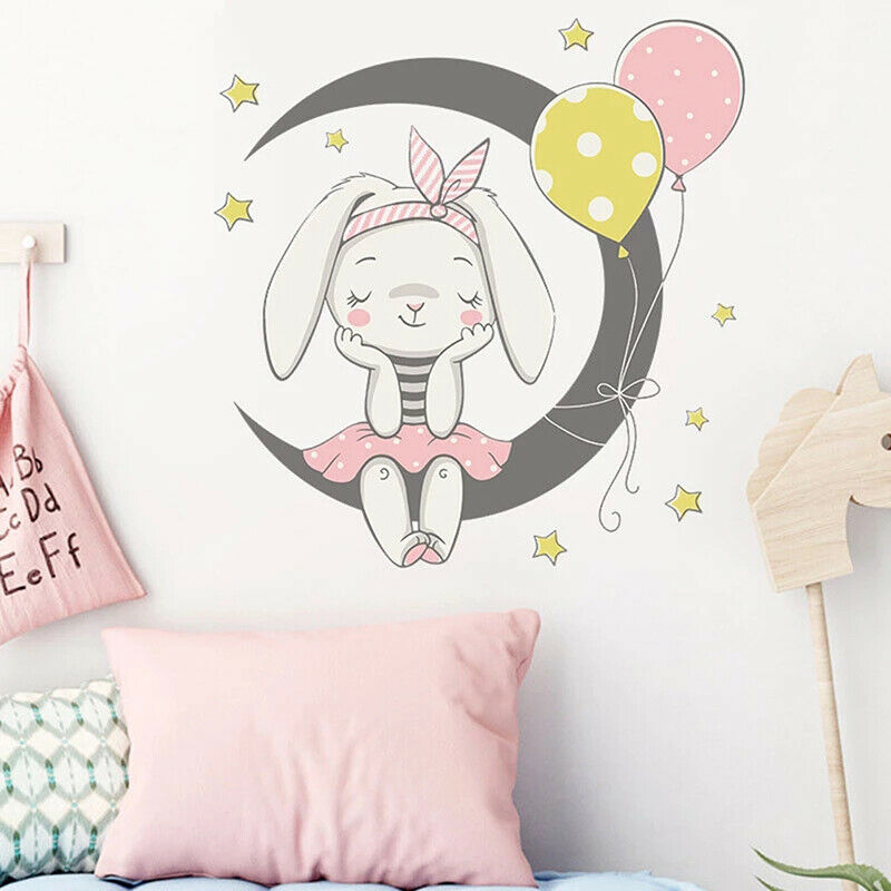 Cartoon Moon rabbit Wall Stickers kids girls room Home Decor mural art decor Fx