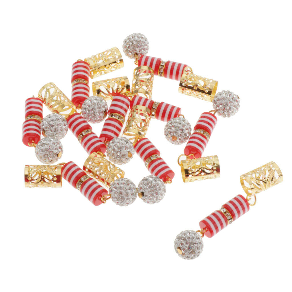 10 Pcs/Set Dreadlocks Beads Hair Braid Cuffs Dread Clip Long Pendant Red