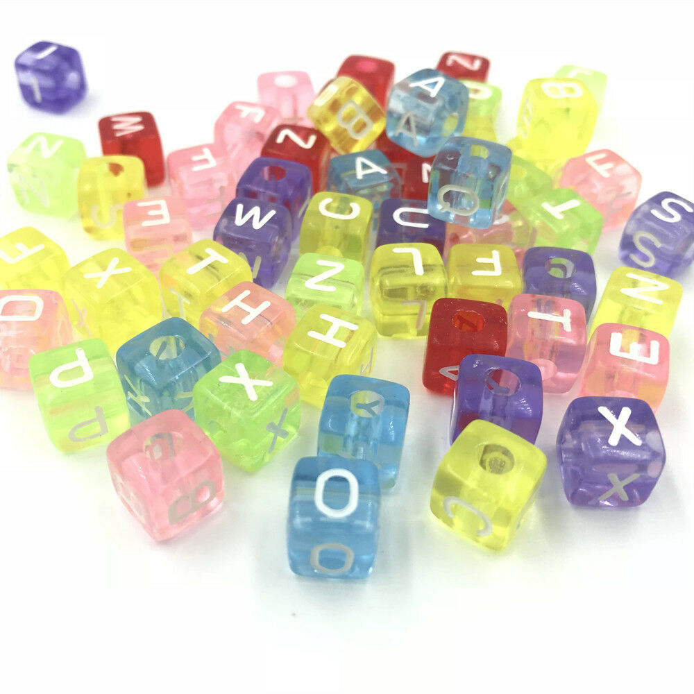 DIY 100pcs Transparent Cubic Mixed Acrylic Letter/ Alphabet Spacer Beads 10X10mm