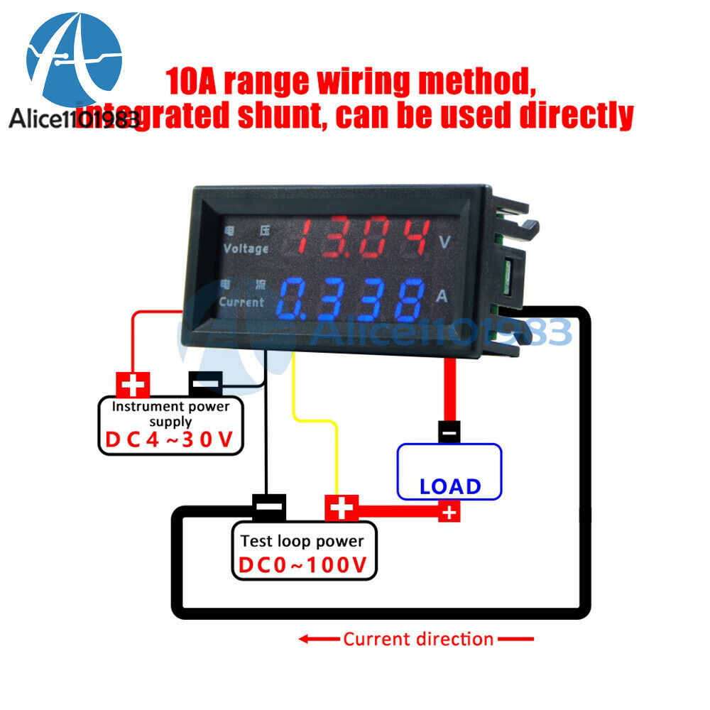 0.28" DC0-200V 10A 4-Digit Voltmeter Ammeter  LED Amp Volt Meter 5-Wire M4430