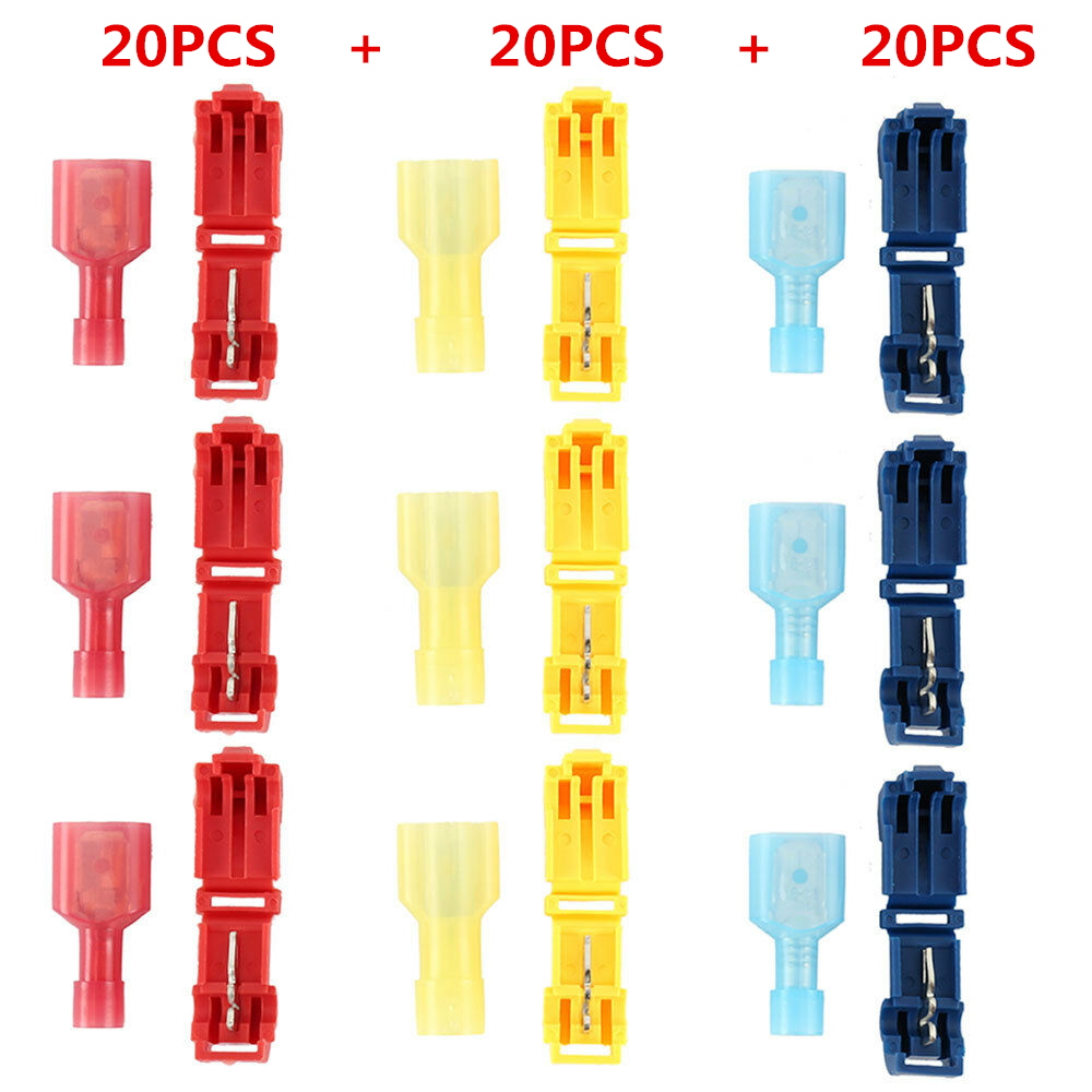 60PCS Insulated 22-10 AWG T-Taps Quick Splice Wire Terminal Connectors Combo Kit