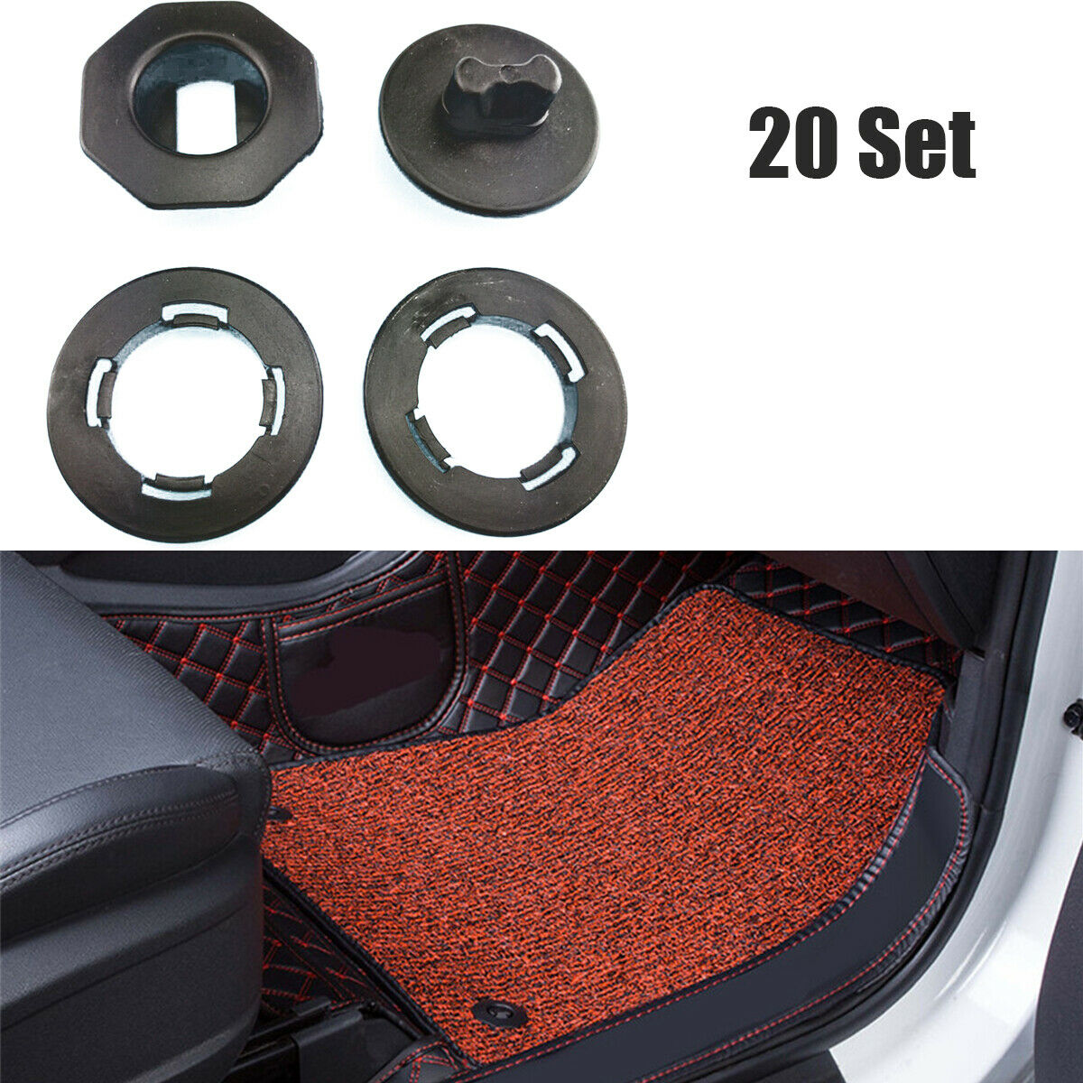 20 PCS Floor Mat Clips Set Anti-Slip Fixing Anchors For Car Mat Universal Black