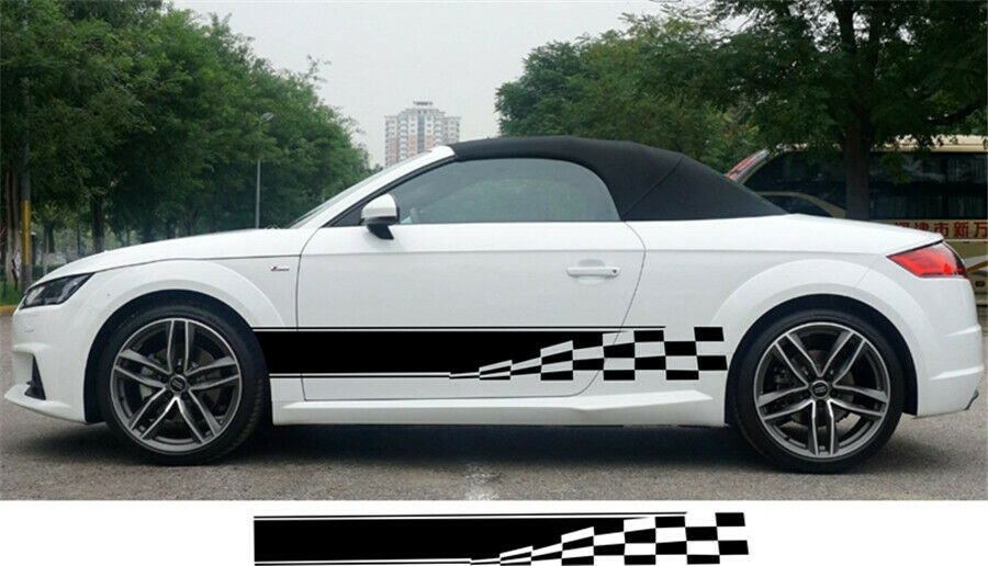 WwaterProof Checkered Flag Car Door Body Sides Decrative Decals Graphic Stickers