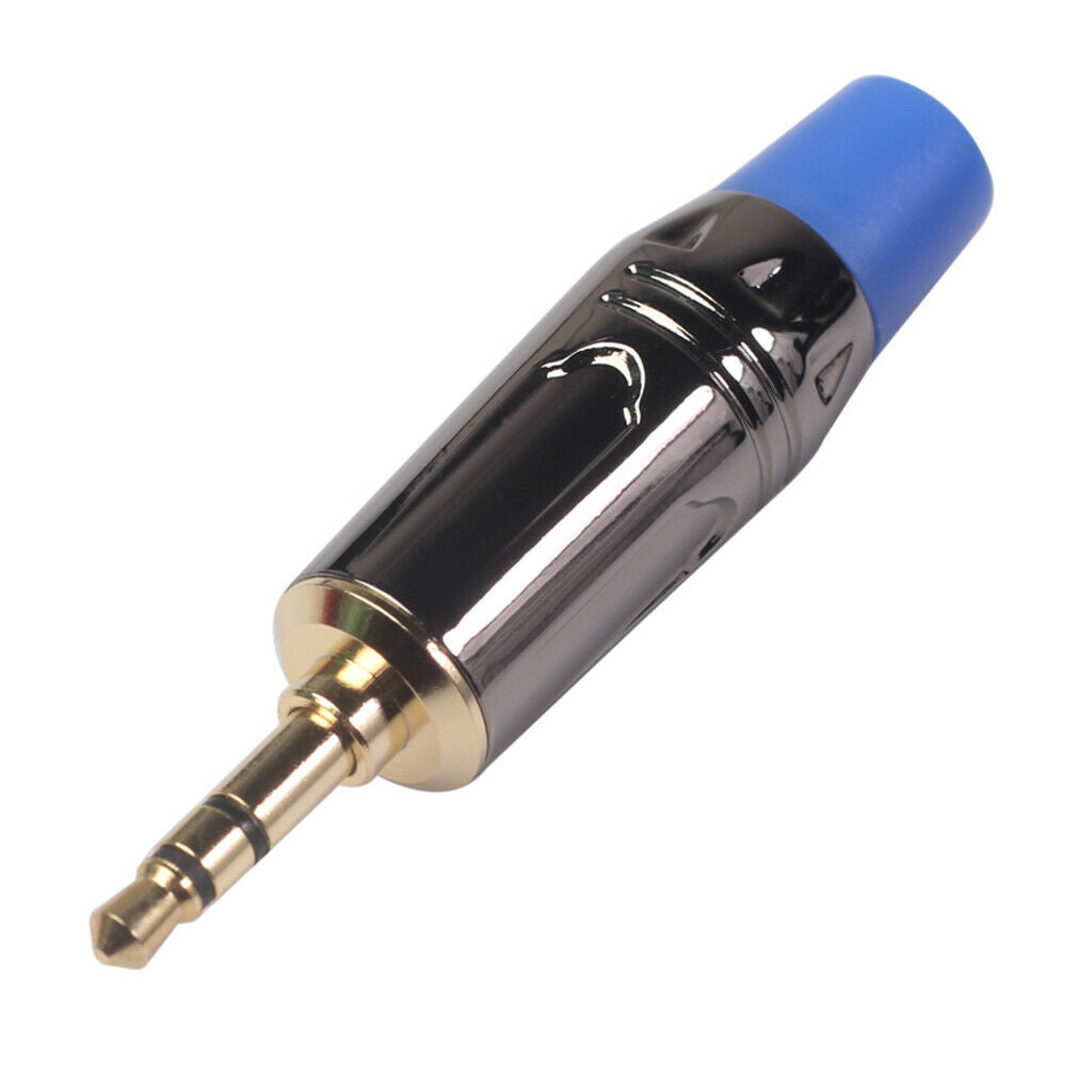 2Pieces 3.5mm Stereo   Male Solder Plug DIY Earphone Audio Adapter Blue
