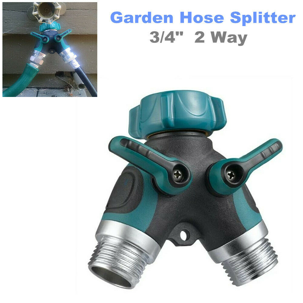 3/4" Metal Body 2 Way Y Shape Garden Water Hose Splitter Bolted Threaded Adapter