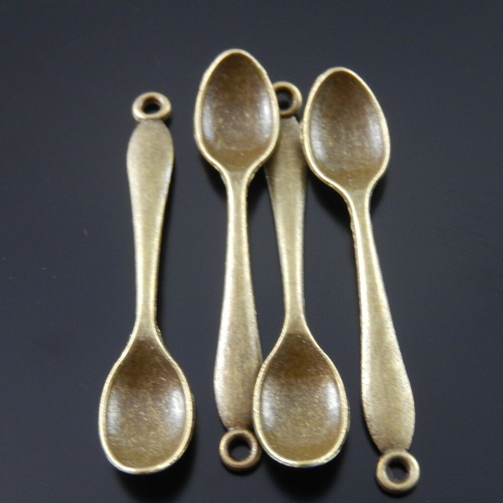 13 pcs Retro Bronze Alloy Mini Spoons Necklace Charm Pendants Findings 50*11*6mm