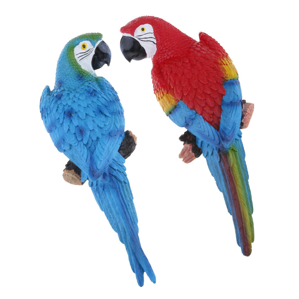 2x True to Nature Bird Ornament Parrot 31cm Blue Look Right & Red Outdoor Patio