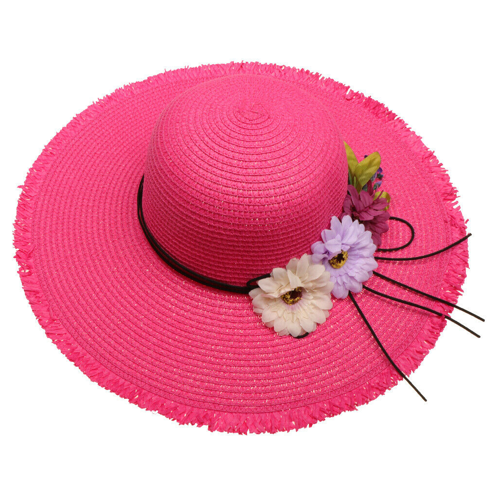 Summer Fashion Women's Wide Brim Straw Soft Hat Beach Sun Hat UPF50+ Rose