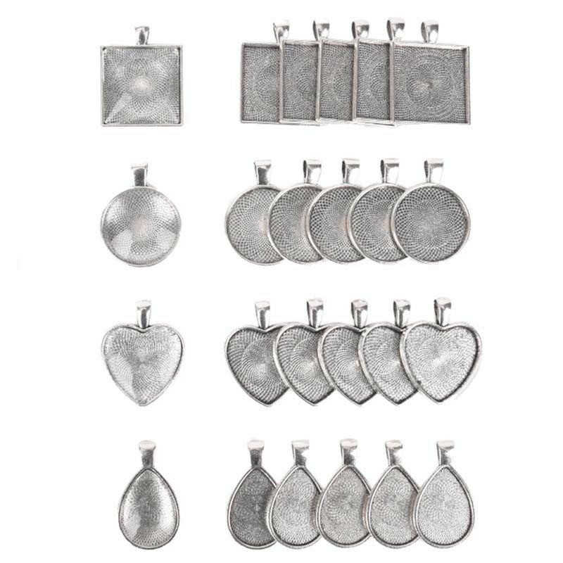 48 Pendant Trays Teardrop Bright Glass Cabochon Dome Tiles DIY Jewelry J.ec LS
