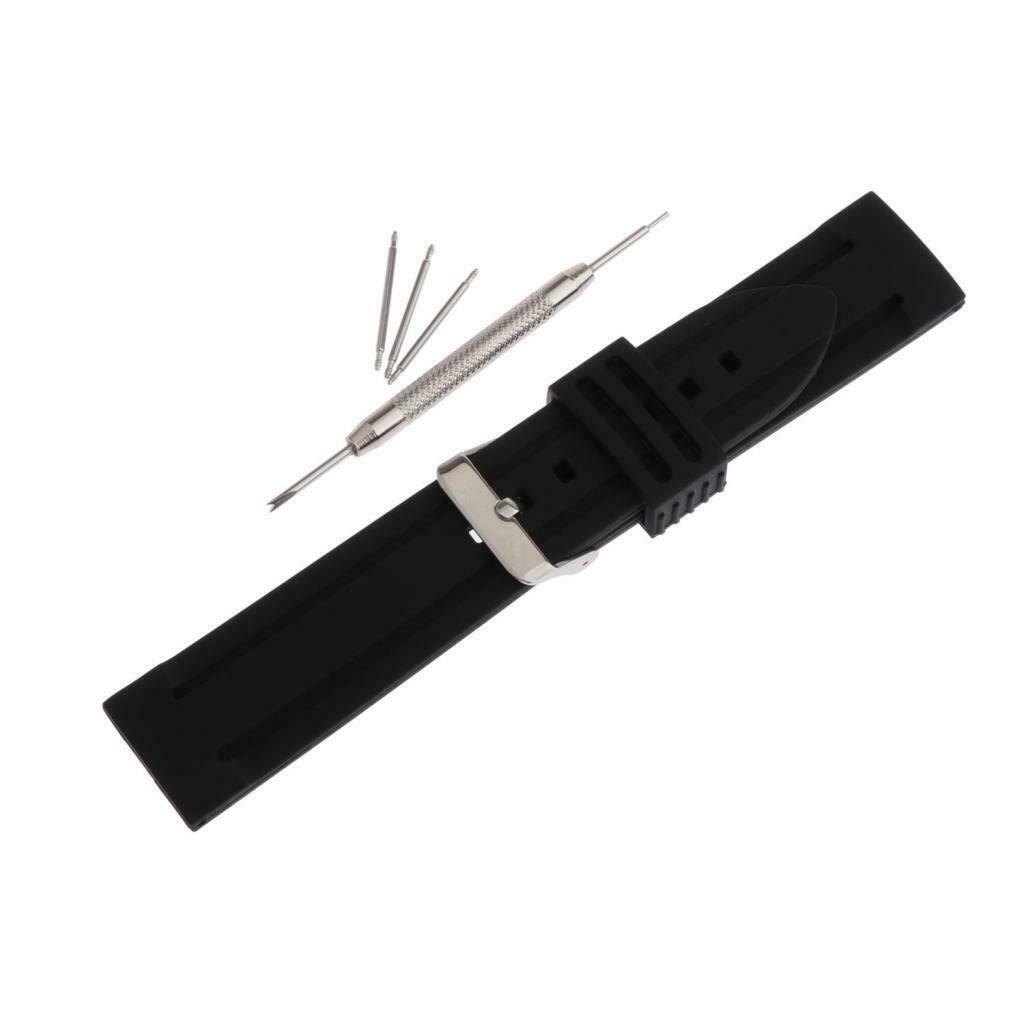 Fashion Durable Soft Silicone Sport Diver Watch Strap Wrist 20/22/24mm Black