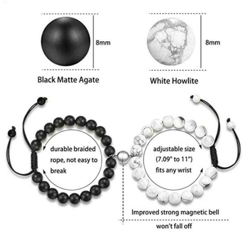 2pcs/Set Attractive Accessories Couple Bracelet Black Matte Agate Bracelet