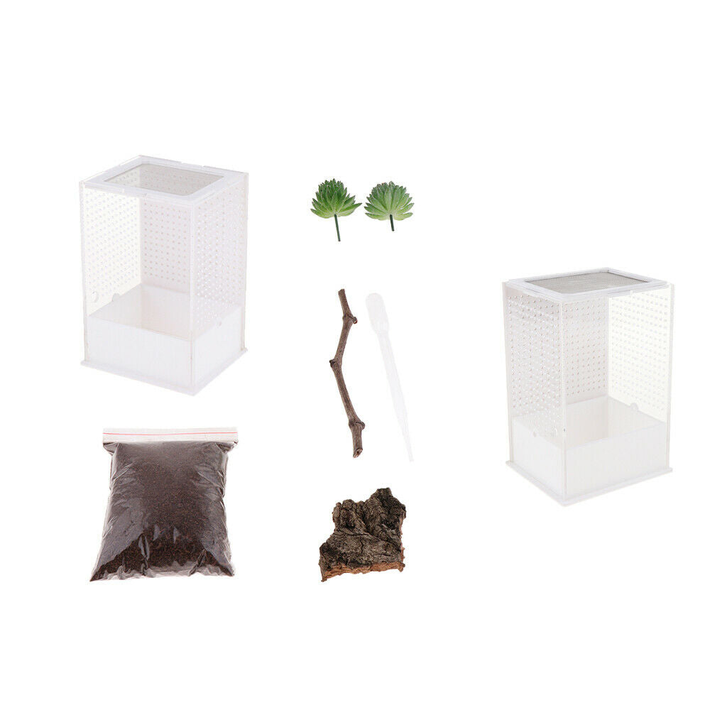 2x Reptile Feeding Box Transparent Cage Hatching Container for Lizard Frog 1