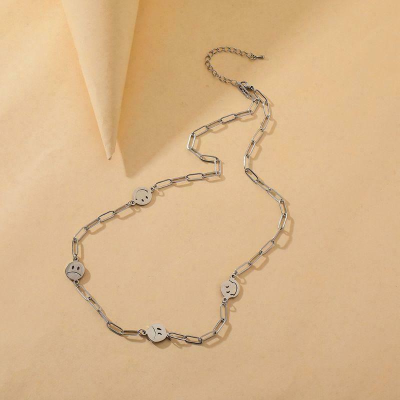 Titanium Steel Happy Smiley Crying Face Charm Pendant Necklace Kits Jewerly 2Pcs