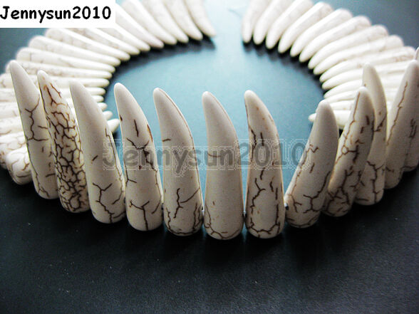 White Howlite Turquoise Stick Animal Tooth Shape Loose Spacer Beads 16'' Strand