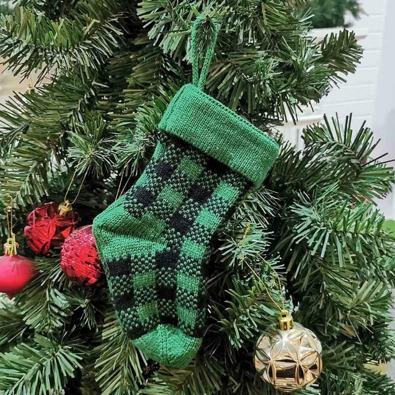 3pcs Christmas Stocking Mini Xmas Stockings Plaid Gift Bag for Tree Fireplace