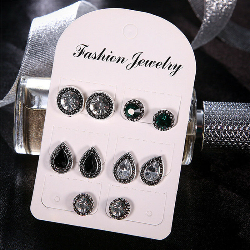 5Pair/Set Boho Water Drop Crystal Rhinestone Stud Earrings Women Part.l8