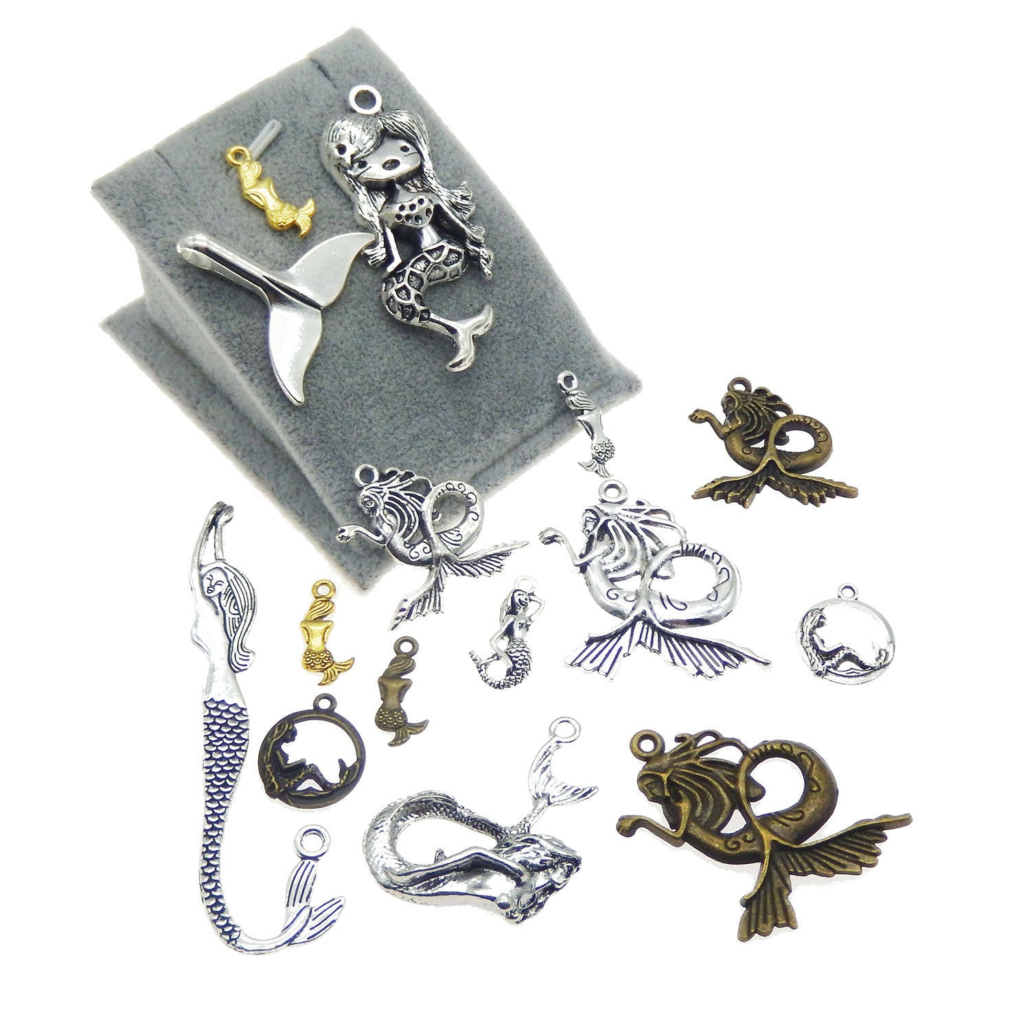 Lot of 10 Mix Metal Alloy Mermaid Charm Necklace Pendant Jewelry Findings DIY