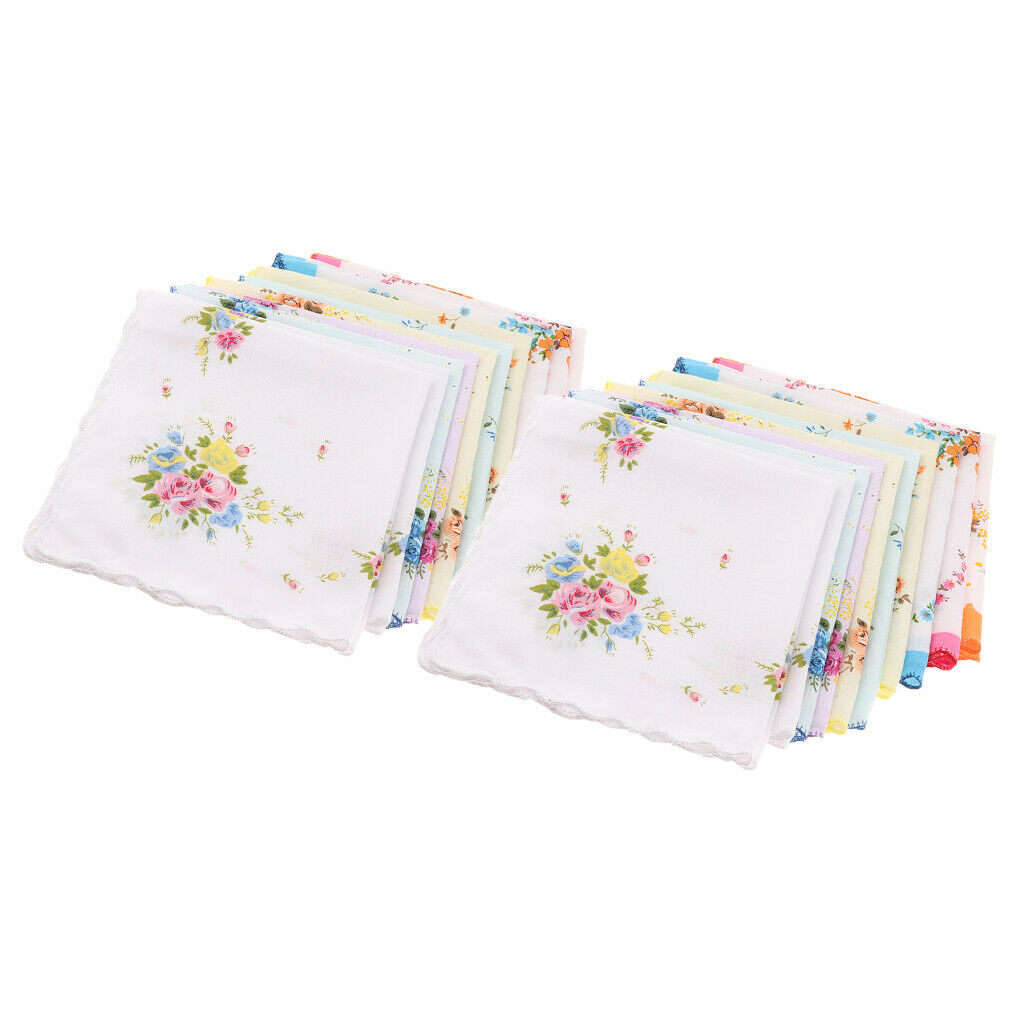 20x Women Lady Mixed Handkerchiefs Party Hankies Pocket Square Gift Set 30cm