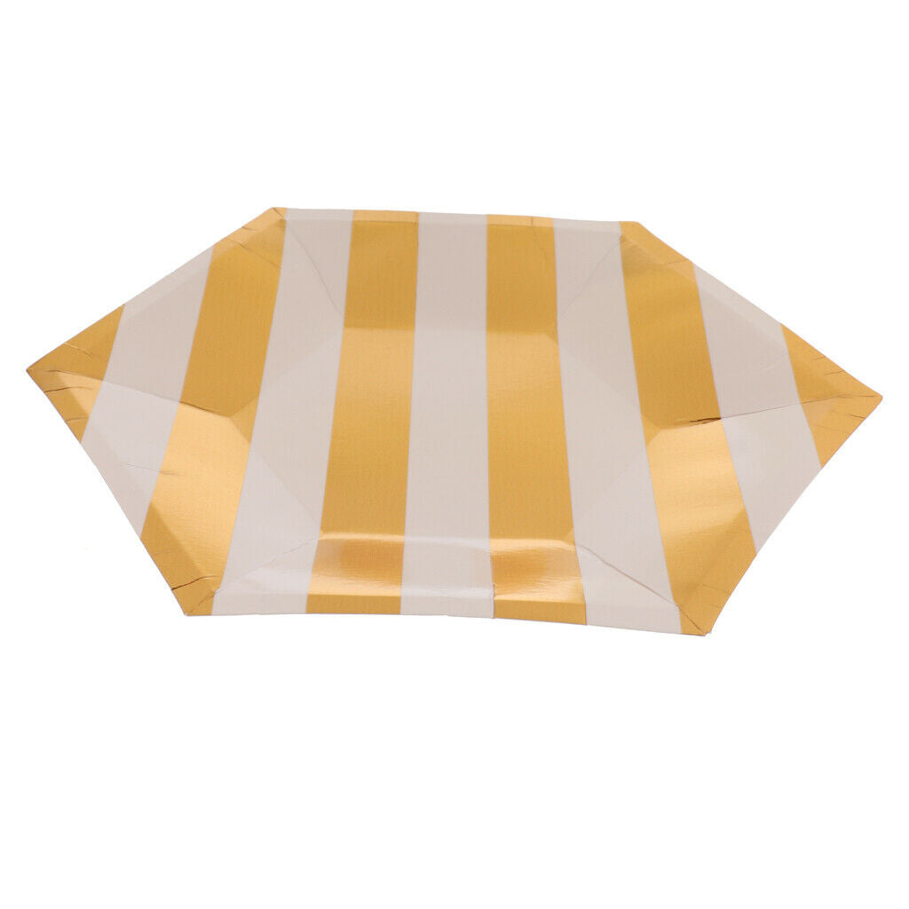 8 Pieces Hexagon Design Golden Stripes Paper PLATES 9"/23cm Happy Birthday Party