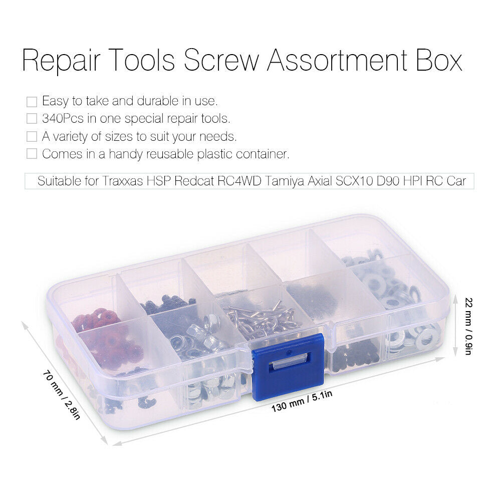 Set/340pcs Assorted RC Screws Tool Set for RC Car Kit HSP Axial Replacement