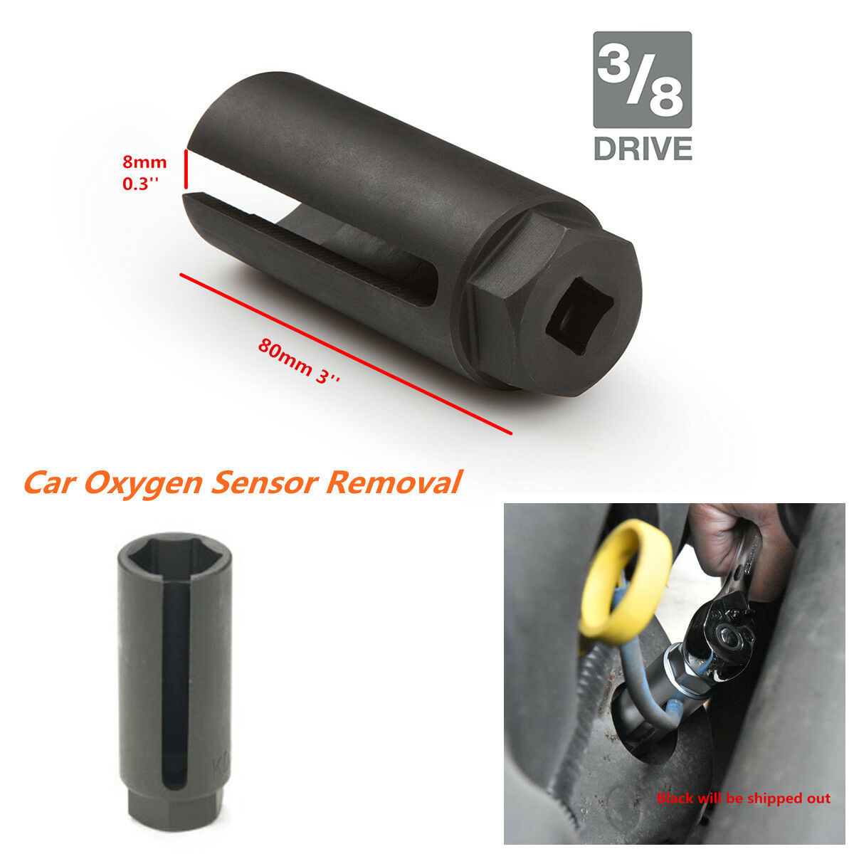 7/8'' 22mm Car Oxygen Sensor Socket O2 Removal Hand Tool 3/8'' Drive Autos Truck